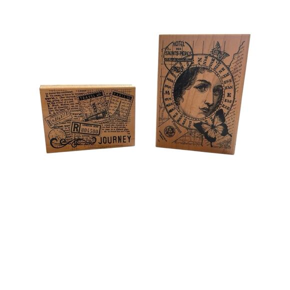 Hero Arts Rubber Stamp Woman Face Compass Butterfly Vintage Paris Travel Collage - Picture 9 of 9